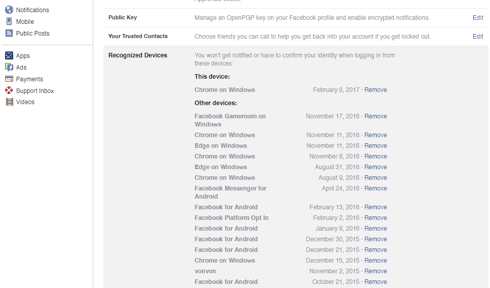 Example Facebook Recognice Devices