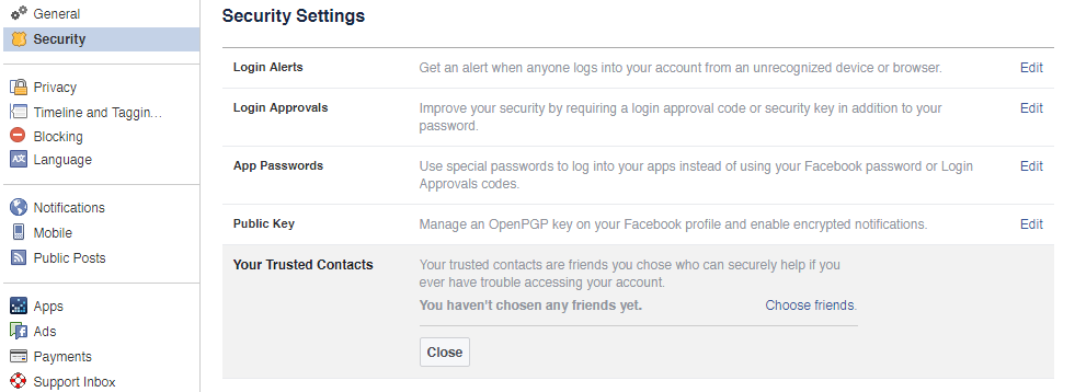 Example Facebook Security Settings 02