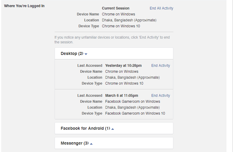 Example Facebook Where You're Loggedin