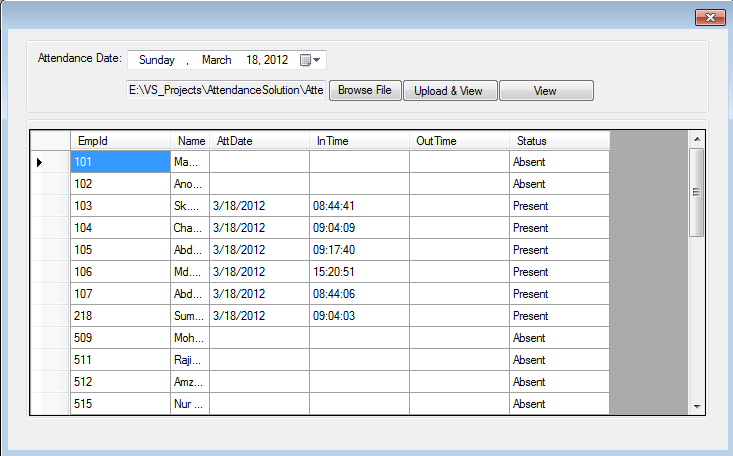 Daily attendance data picker