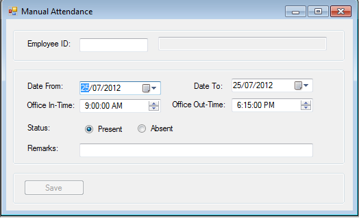 Manual attendance data entry form